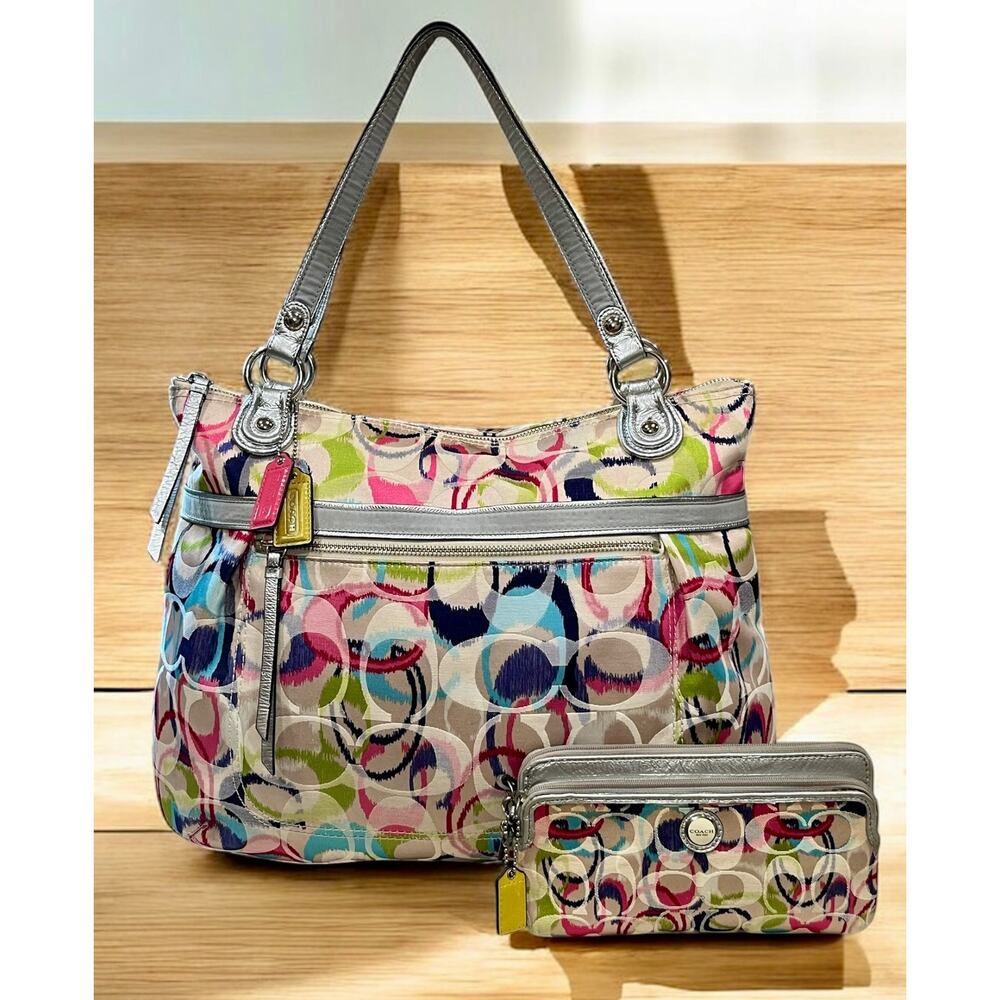 Coach 19876 Poppy Ikat Signature Glam Tote & Wristlet